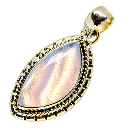 Teardrop blue lace agate pendant with silver-tone rope border and top bail loop