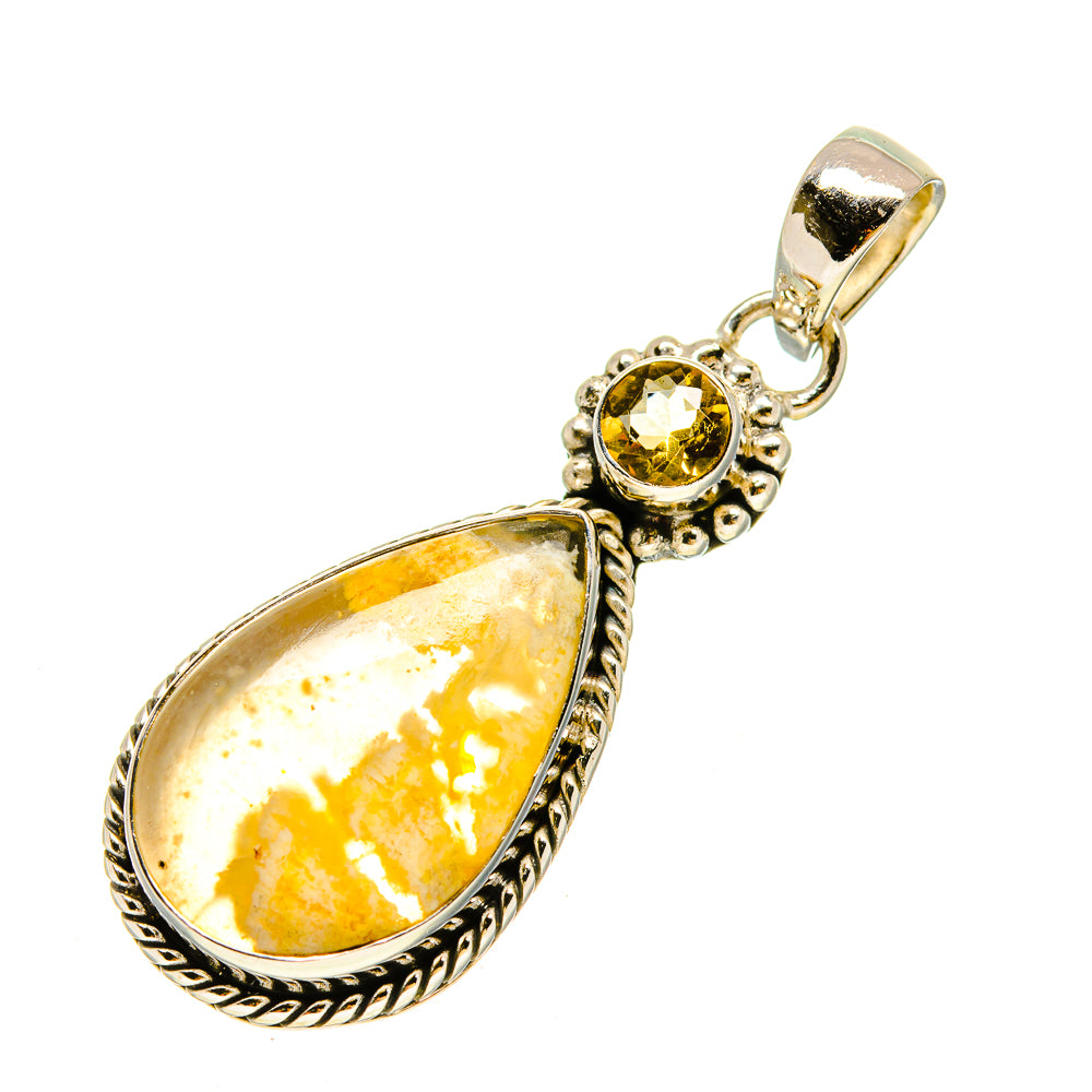 Sterling silver pendant with yellow teardrop agate and round citrine charm bail