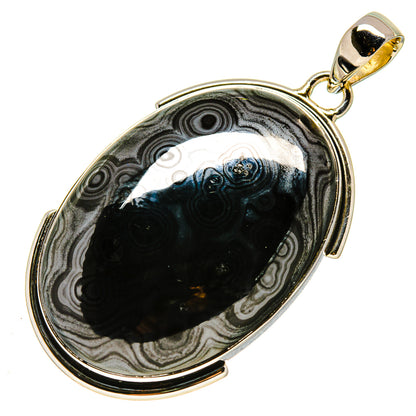 Psilomelane pendant in oval 925 sterling silver bezel with black-gray cabochon.