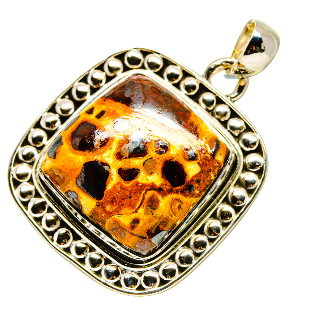 Sterling silver pendant with orange bauxite skull cabochon and round beaded halo