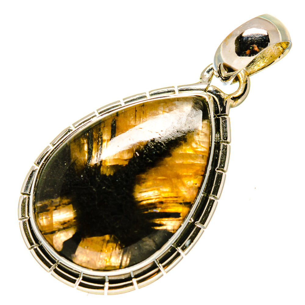 Sterling silver oval pendant with gold-and-black marbled stone and bail