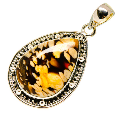 Sterling silver jasper pendant with pear-shaped dark stone and beaded bezel