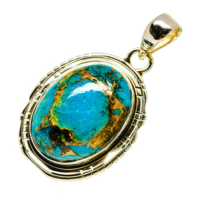 Sterling silver turquoise pendant with oval blue gemstone and gold-tone bail