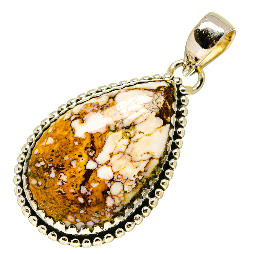 Jasper teardrop pendant in silver-tone bezel with textured edge and loop bail