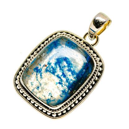 925 sterling silver apatite pendant with square blue-white cabochon and ornate frame