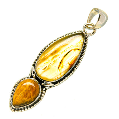 Sterling silver tiger eye pendant with two oval stones in engraved bezel settings