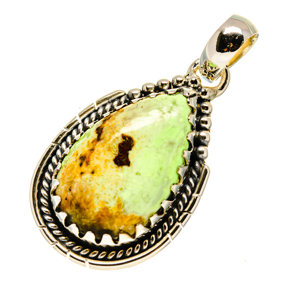 Sterling silver pendant with oval green chrysoprase cabochon, rope border, and bail
