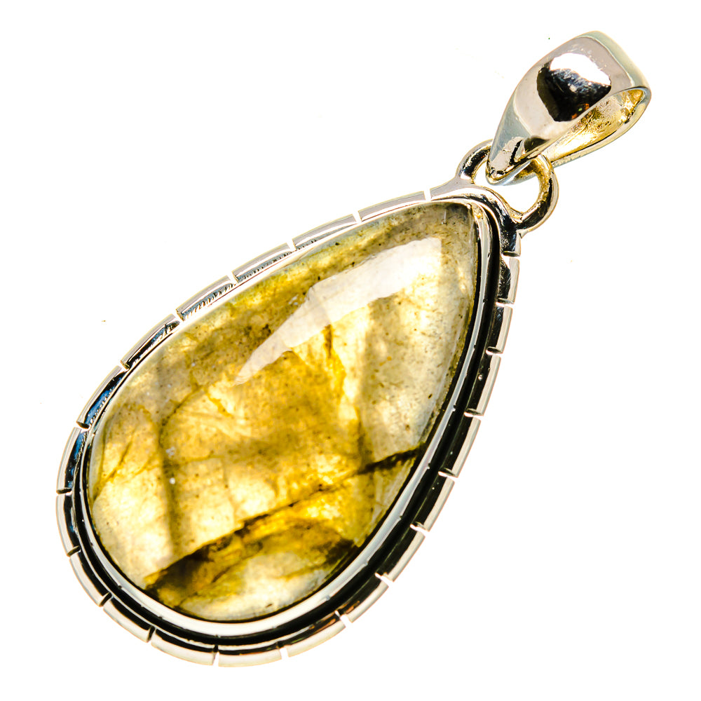 Labradorite teardrop pendant in 925 sterling silver with gold-toned bail