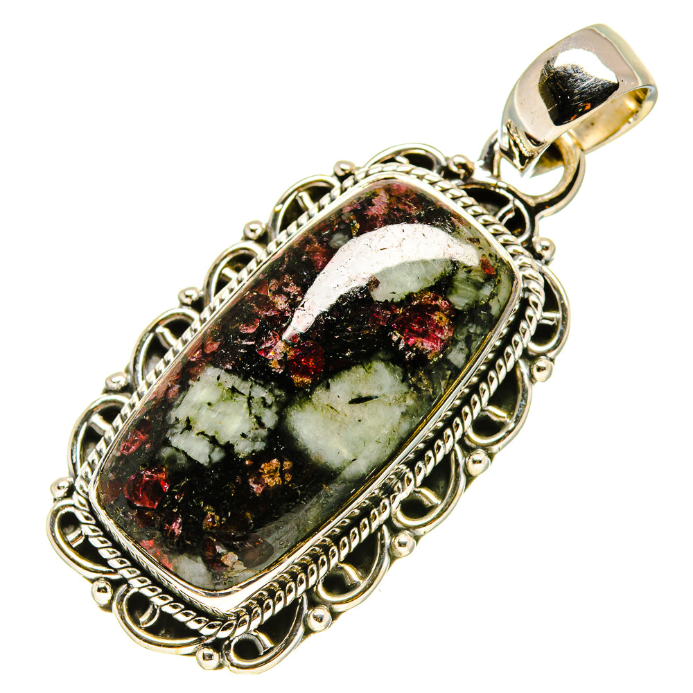 925 sterling silver pendant with rectangular Russian eudialyte cabochon and side bezel