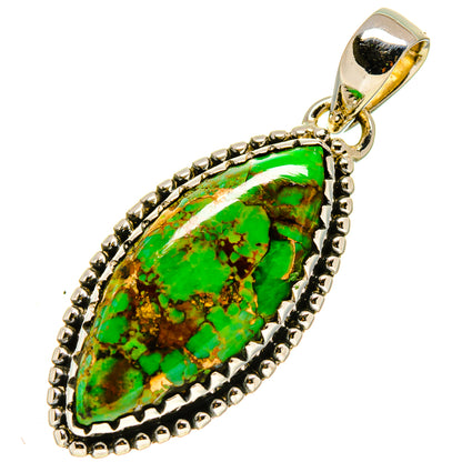 Green turquoise teardrop pendant, 925 sterling silver bail and raised bezel