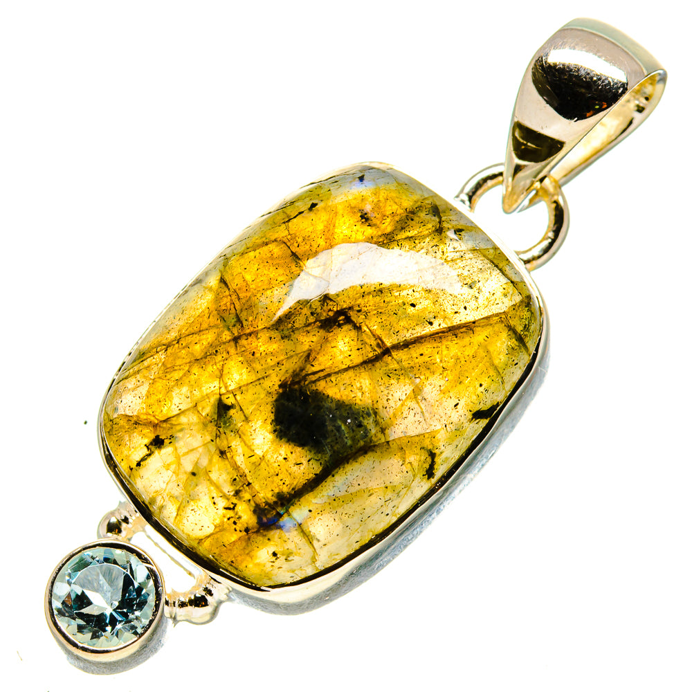 Sterling silver labradorite pendant with round blue topaz accent