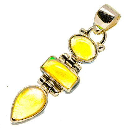 Sterling silver opal pendant with yellow cabochon stones and iridescent flashes