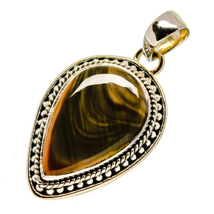 925 sterling silver jasper pendant with dark olive teardrop stone, bail, rope edge.