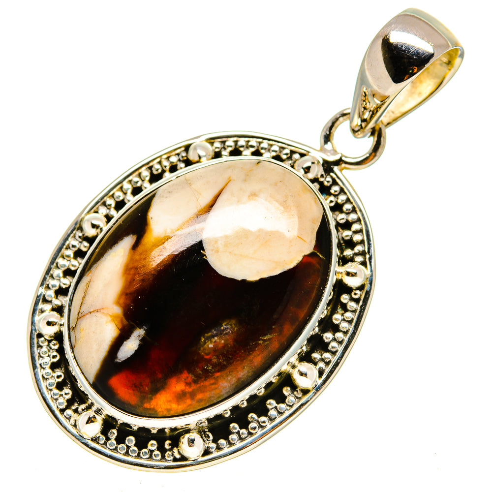 Sterling silver jasper pendant with oval dark brown cabochon and beaded border