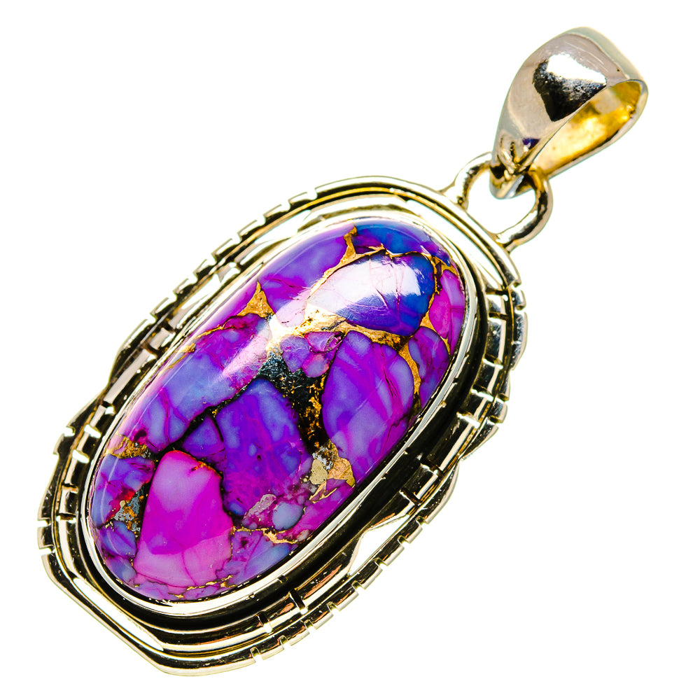 Oval purple turquoise pendant with ornate silver frame and bail loop