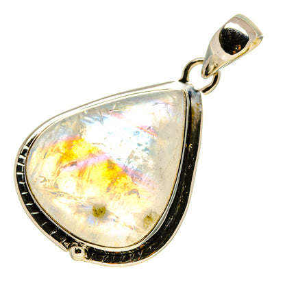 Teardrop moonstone pendant with prong-set iridescent stone and silver bail
