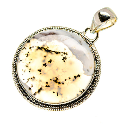 Sterling silver pendant with round dendritic opal cabochon and bail loop