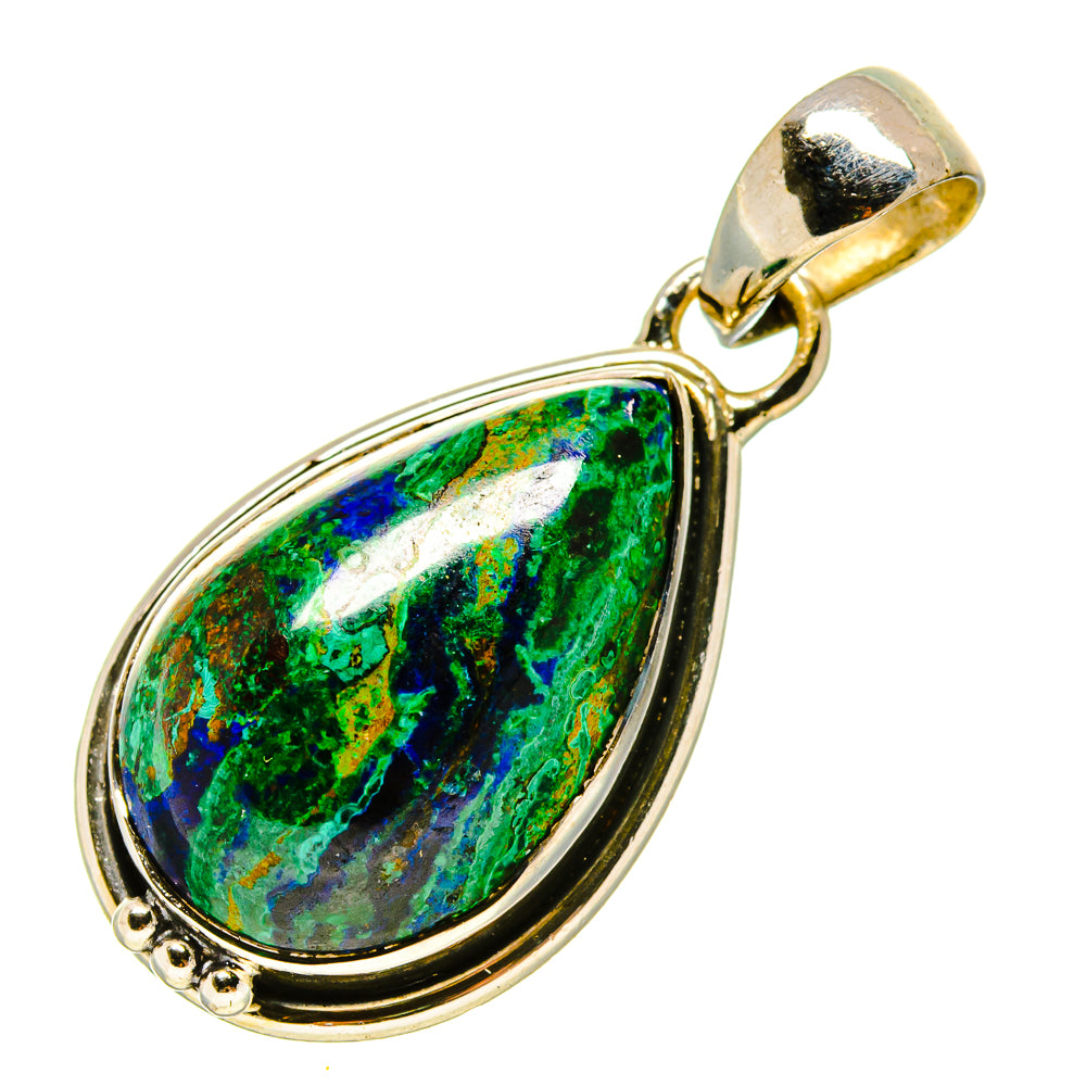 Teardrop chrysocolla-malachite pendant in oval sterling silver bezel with bail loop