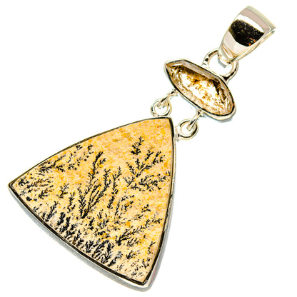 Sterling silver triangle pendant with yellow-gold dendrite stone and loop bail