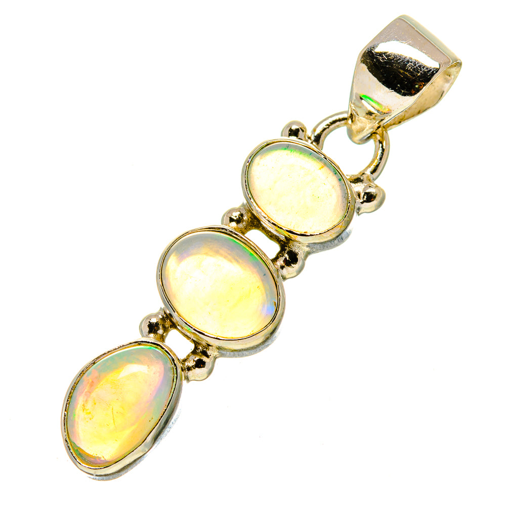 Ethiopian opal pendant with three oval cabochons and square bail, silver-tone