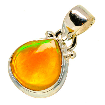 Teardrop opal pendant in 925 sterling silver with orange center and green shimmer