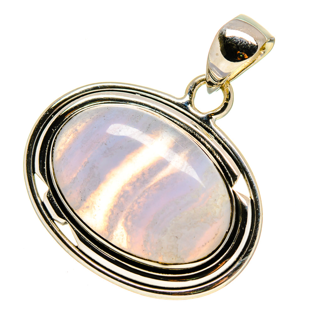 Sterling silver oval pendant with blue lace agate cabochon and attached bail