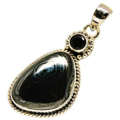 Black onyx teardrop pendant in gold-tone sterling silver setting with round gemstone cap
