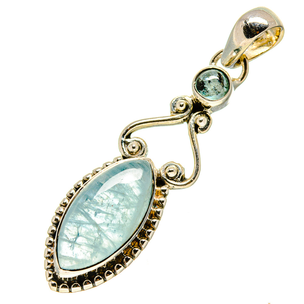 Sterling silver aquamarine pendant with oval stone and small round blue stone bail