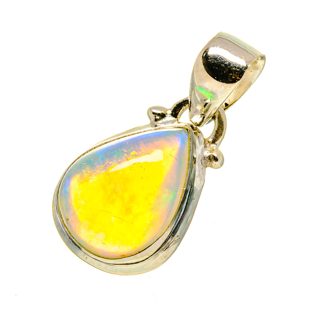 Teardrop opal pendant, 925 sterling silver bezel with faceted prongs and opal flash