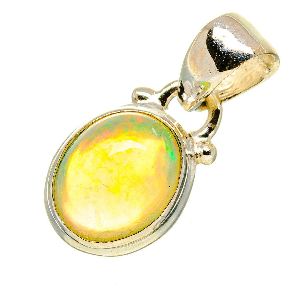 Oval Ethiopian opal pendant, 925 sterling silver bezel, yellow-gold opal cabochon
