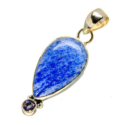 Sterling silver sodalite teardrop pendant with round purple stone accents and loop bail