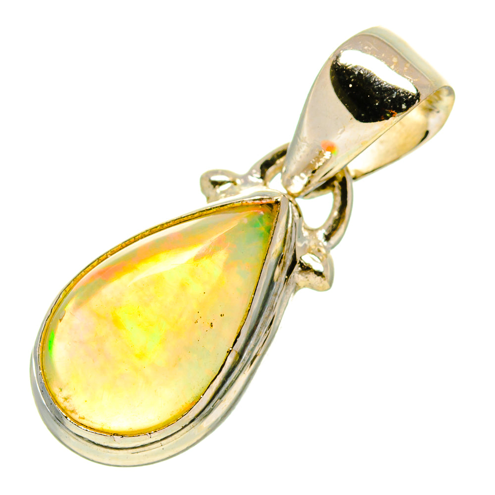 Sterling silver teardrop opal pendant with prong-set Ethiopian opal, larger view
