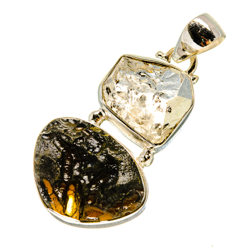 Sterling silver pendant with clear crystal centerpiece and black tektite cabochon