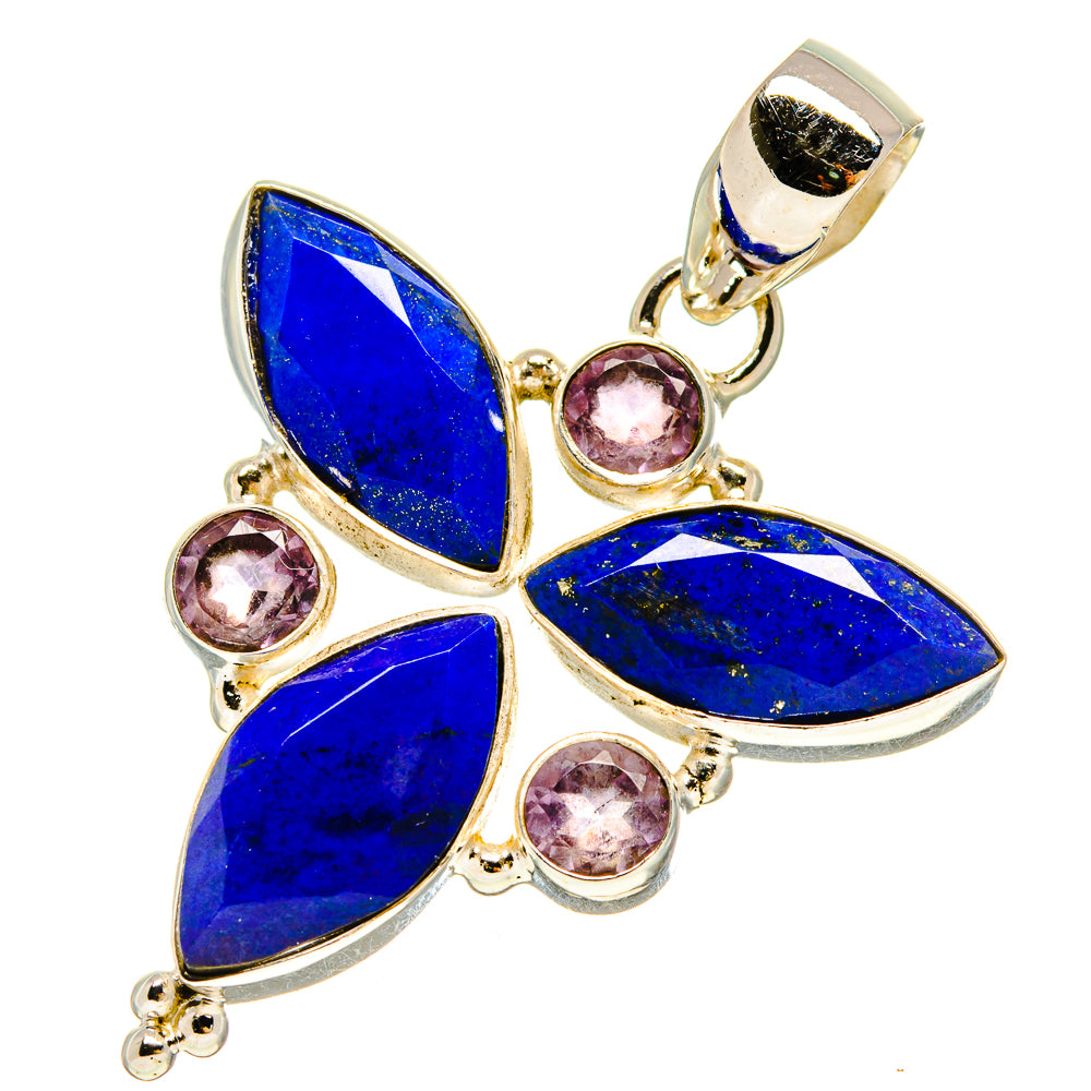 Lapis lazuli and amethyst pendant with five blue marquise stones, three pink rounds, 925