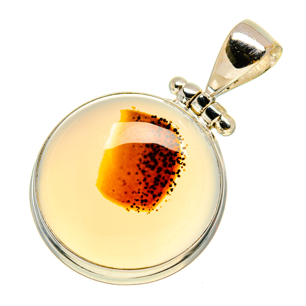 Sterling silver Montana agate pendant with round amber cabochon and bail