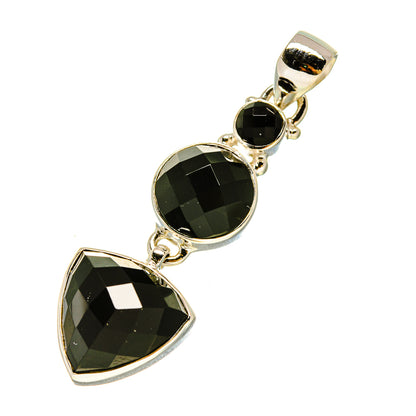 Sterling silver onyx pendant with three linked heart-shaped black stones
