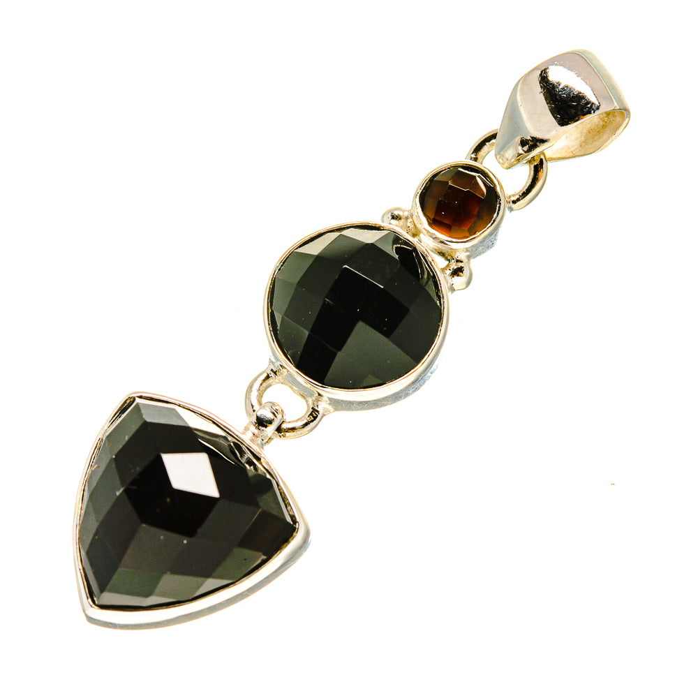 Three-stone onyx pendant with oval and teardrop black stones in 925 sterling silver