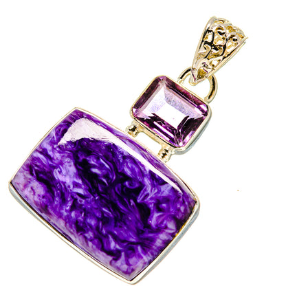Amethyst gemstone pendant with large purple rectangular stone and square amethyst bail