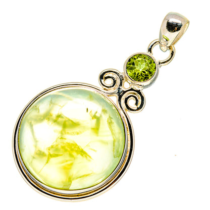 Sterling silver pendant with round lime green gemstone and two small green accents