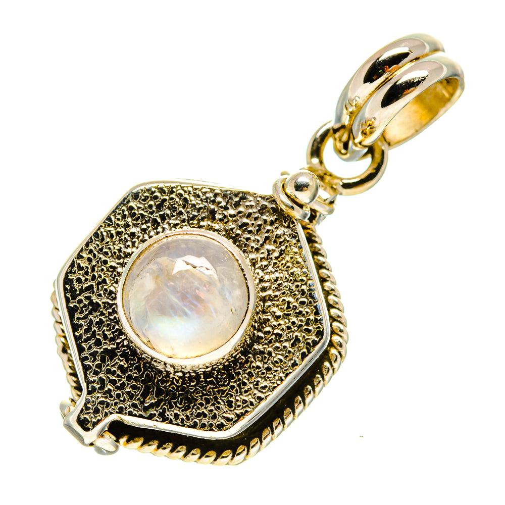 925 sterling silver poison pendant, round moonstone cabochon in textured bezel