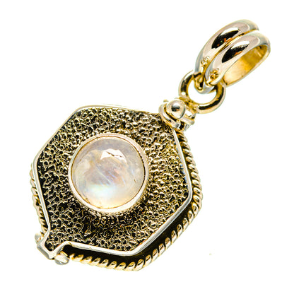 925 sterling silver poison pendant, round moonstone cabochon in textured bezel