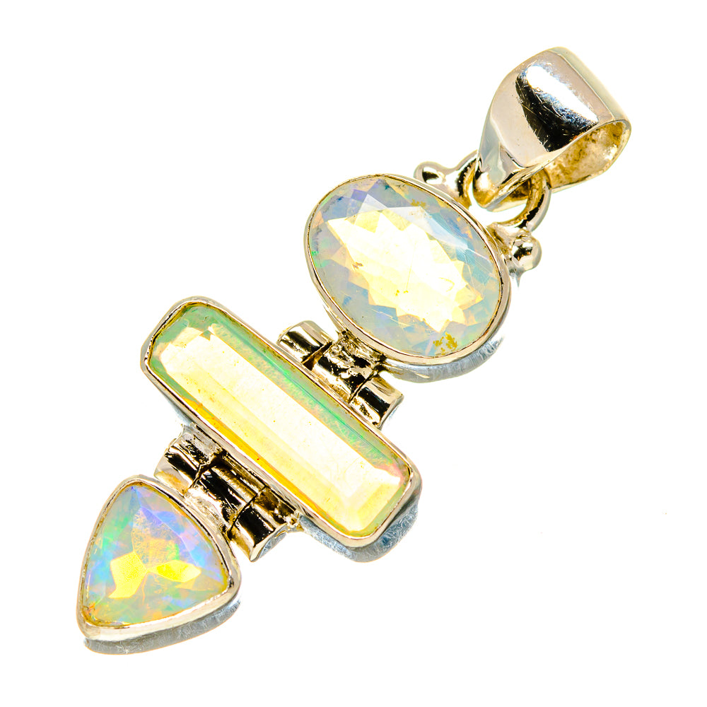 Opal pendant with three faceted Ethiopian-style stones in gold-tone 925 silver setting