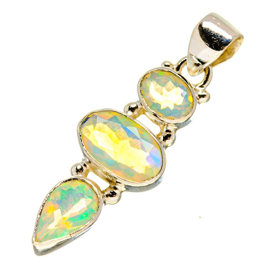 Sterling silver opal pendant with three faceted Ethiopian opal ovals and top loop