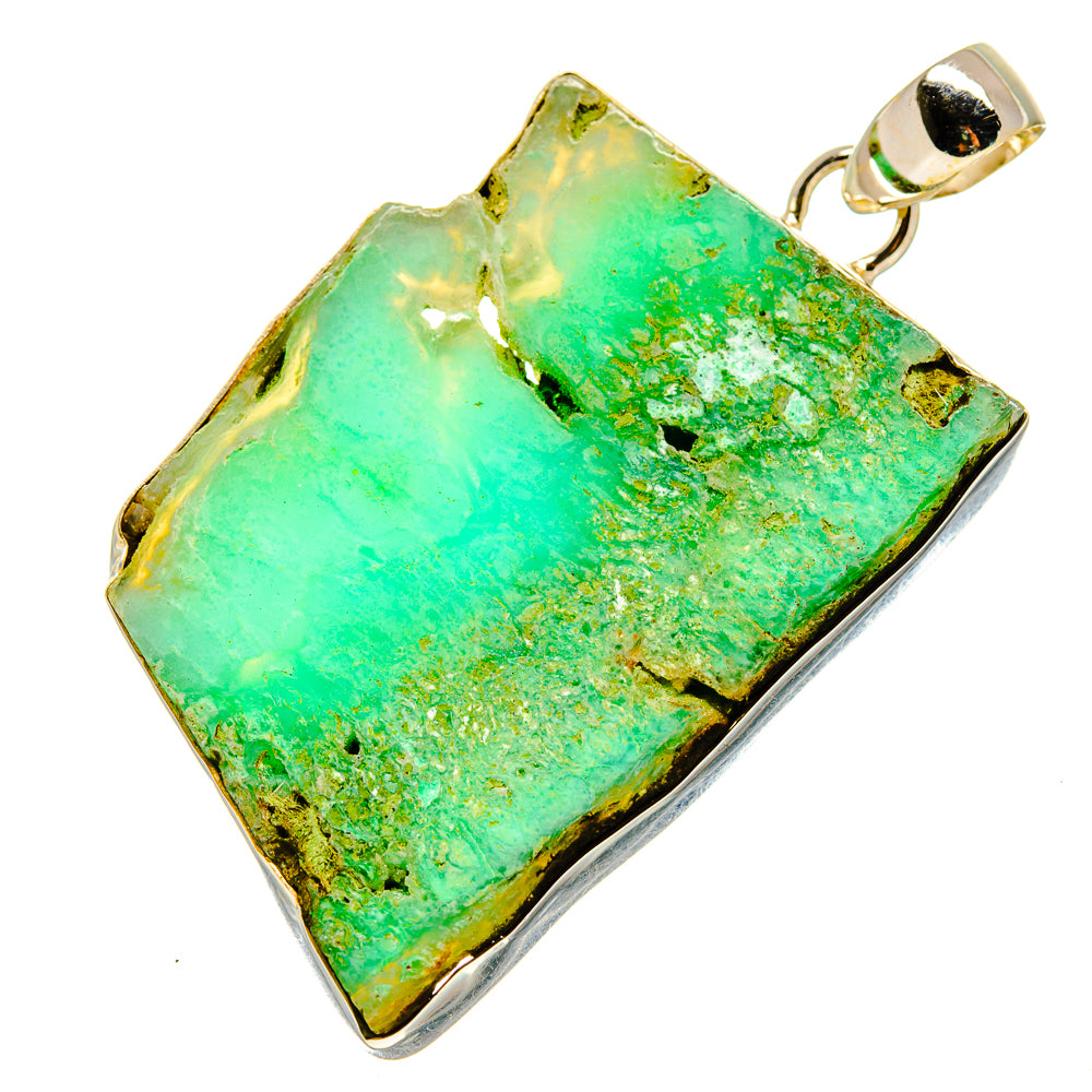 Chrysoprase pendant in 925 sterling silver, square-cut green gemstone with bail