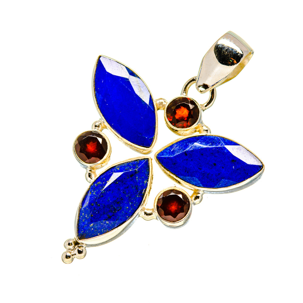 925 silver lapis lazuli and garnet pendant, blue marquise stones with red round accents