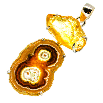 Orange-gold solar quartz slice pendant with sterling silver bail, faceted crystal look