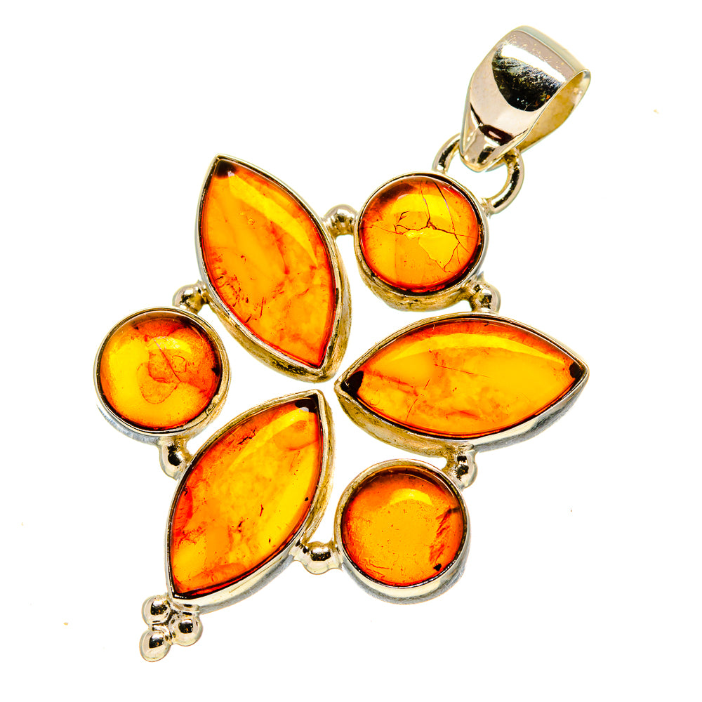 Sterling silver amber pendant with yellow marquise and round cabochon stones, top bail