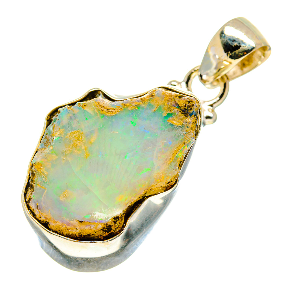 Sterling silver rough opal pendant, turquoise-green opal with open loop bail