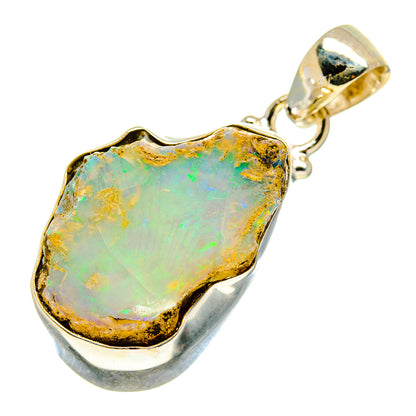 Sterling silver rough opal pendant, turquoise-green opal with open loop bail