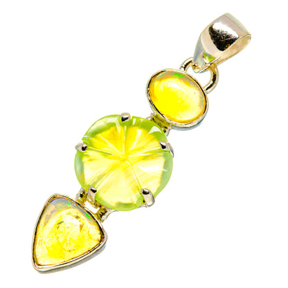 925 sterling silver pendant with green round stone, yellow oval, and yellow teardrop stones